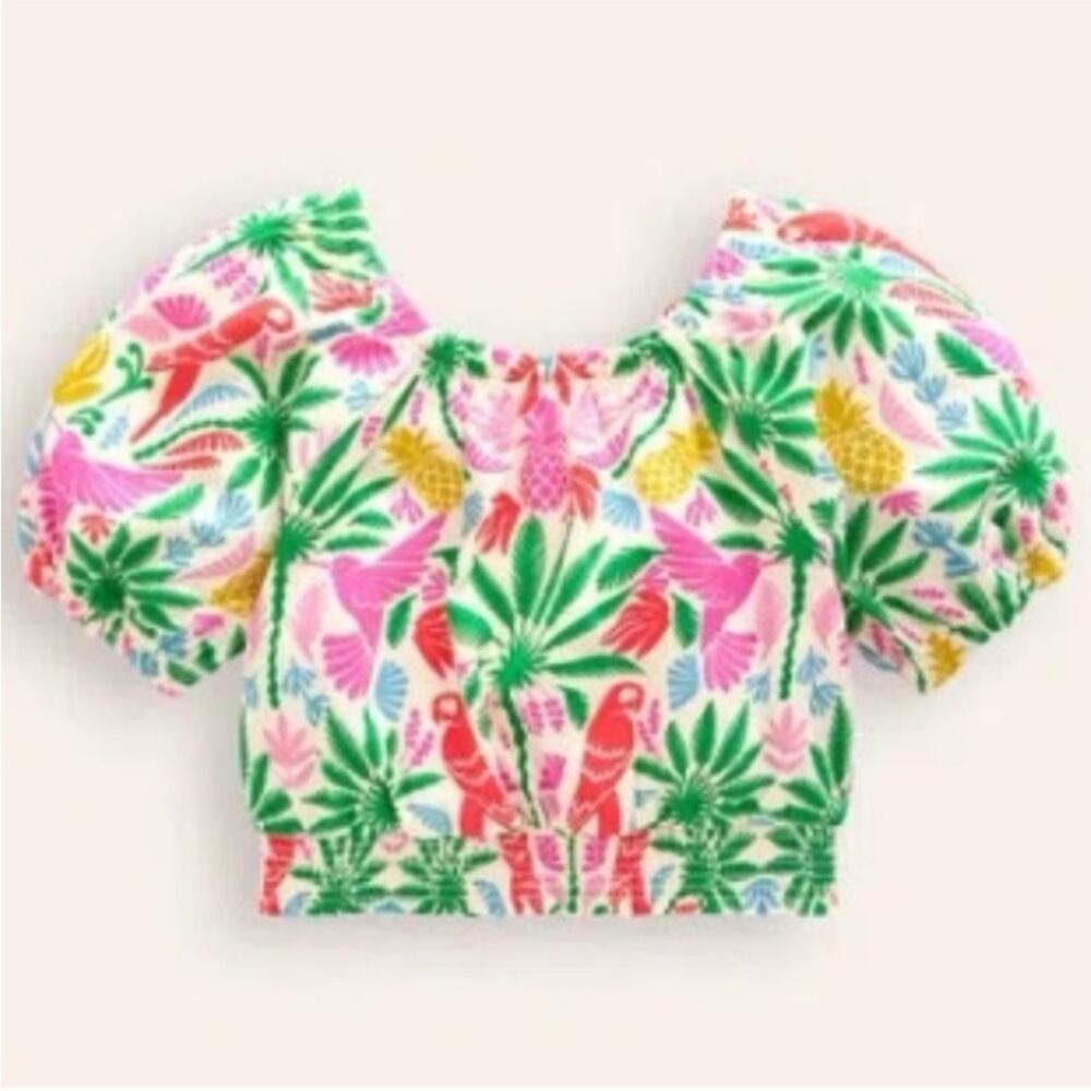 MINI BODEN BUBBLE TOP MULTI RAINBOW PALM GIRLS SIZE 9-10